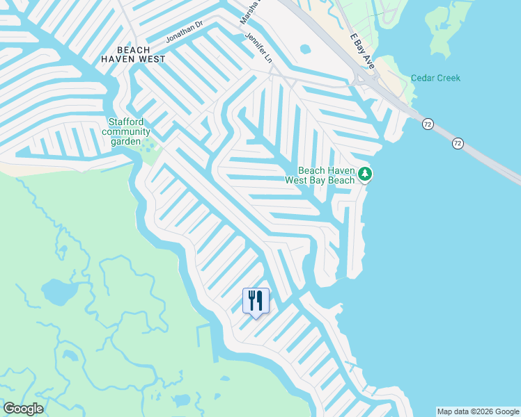 map of restaurants, bars, coffee shops, grocery stores, and more near 19 Willard Drive in Stafford Township