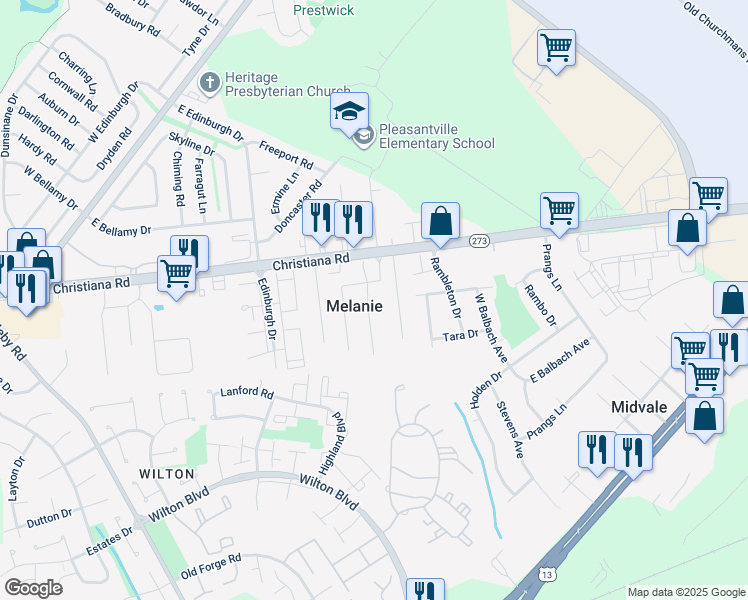 map of restaurants, bars, coffee shops, grocery stores, and more near in Melanie