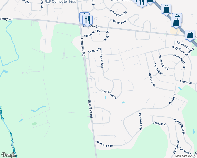 map of restaurants, bars, coffee shops, grocery stores, and more near Raphael Court in Monroe Township