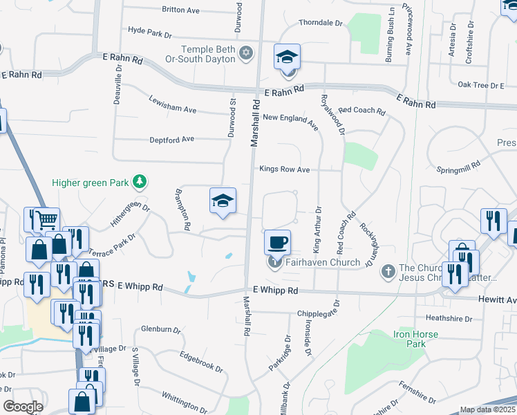 map of restaurants, bars, coffee shops, grocery stores, and more near 5682 Stone Lake Drive in Dayton