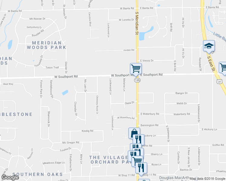 map of restaurants, bars, coffee shops, grocery stores, and more near 7031 Lockwood Lane in Indianapolis