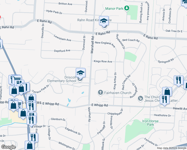 map of restaurants, bars, coffee shops, grocery stores, and more near 5665 Stone Lake Drive in Dayton