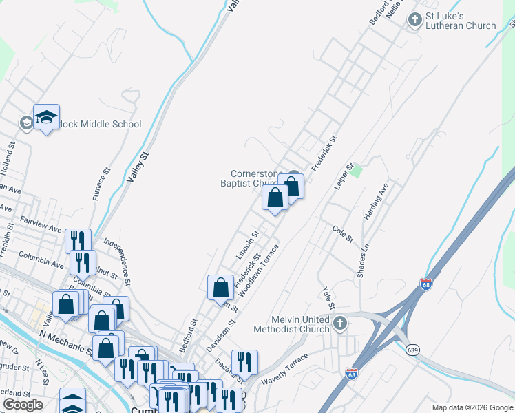 map of restaurants, bars, coffee shops, grocery stores, and more near 526 Lowell Avenue in Cumberland