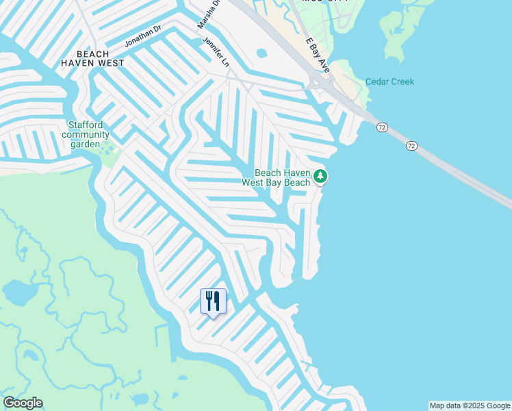 map of restaurants, bars, coffee shops, grocery stores, and more near 60 Willard Drive in Stafford Township