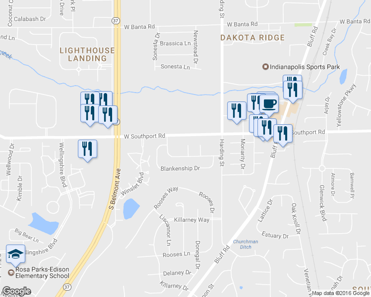 map of restaurants, bars, coffee shops, grocery stores, and more near 7042 Lesta Ct in Indianapolis