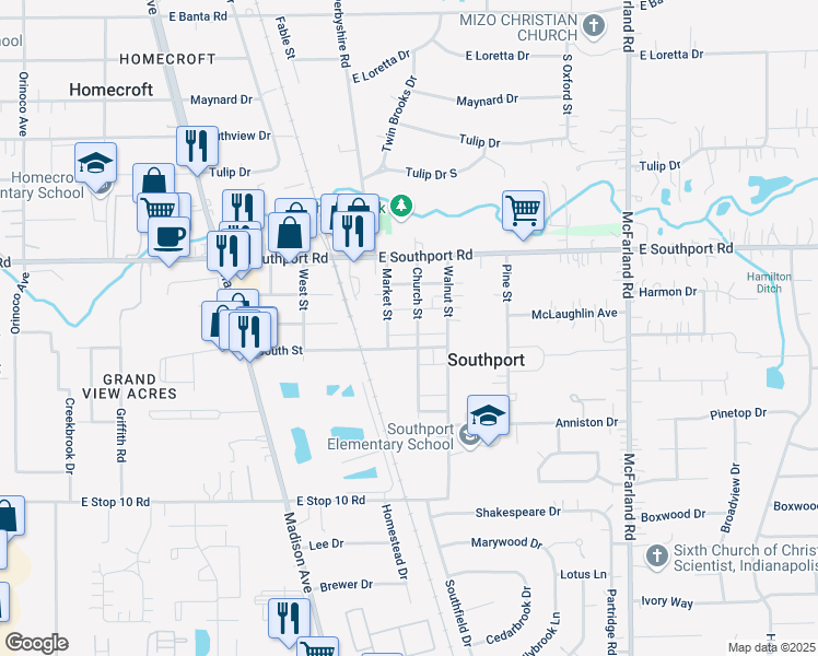 map of restaurants, bars, coffee shops, grocery stores, and more near 78 Church Street in Southport