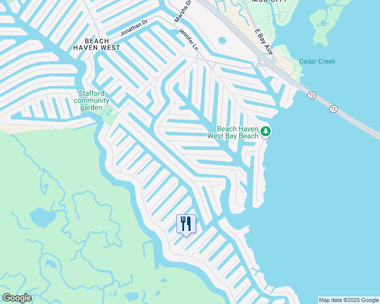 map of restaurants, bars, coffee shops, grocery stores, and more near 16 Willard Drive in Stafford Township