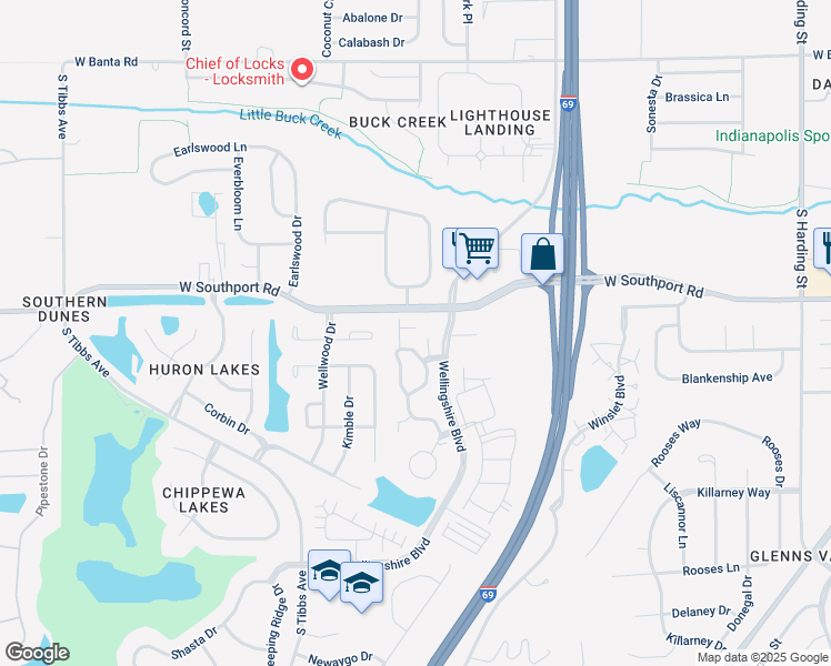 map of restaurants, bars, coffee shops, grocery stores, and more near 2419 Boyer Lane in Indianapolis