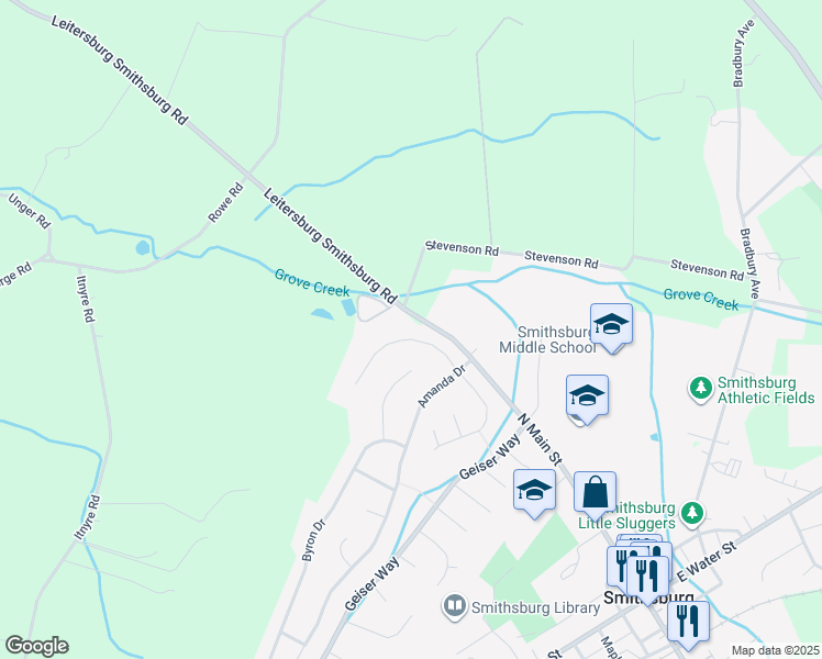 map of restaurants, bars, coffee shops, grocery stores, and more near 121 Colton Court in Smithsburg
