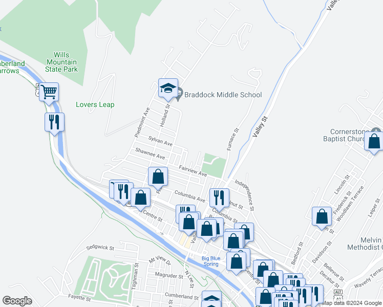 map of restaurants, bars, coffee shops, grocery stores, and more near 530 Nellie St in Cumberland
