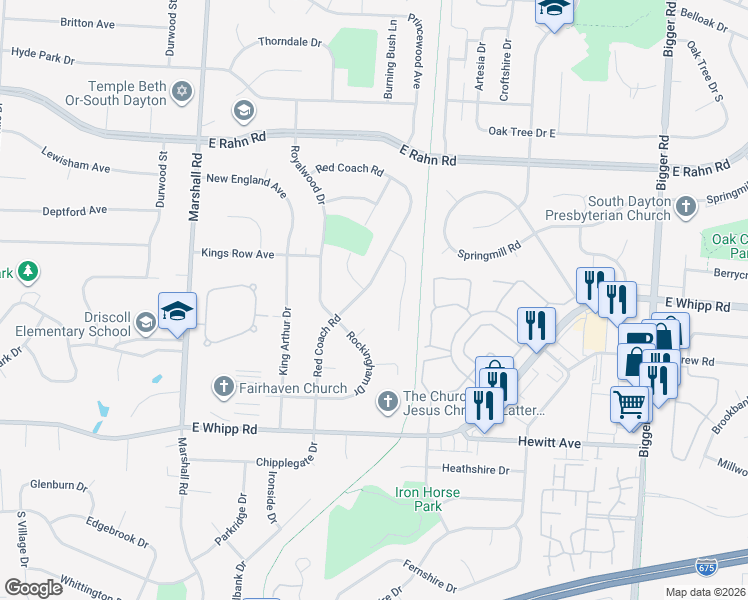 map of restaurants, bars, coffee shops, grocery stores, and more near 1118 Green Tree Drive in Dayton