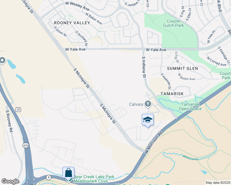 map of restaurants, bars, coffee shops, grocery stores, and more near 2966 South Kendrick Parkway in Morrison