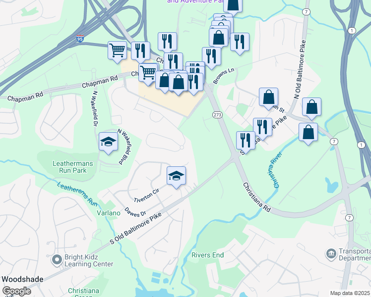 map of restaurants, bars, coffee shops, grocery stores, and more near 36 South Old Baltimore Pike in Newark