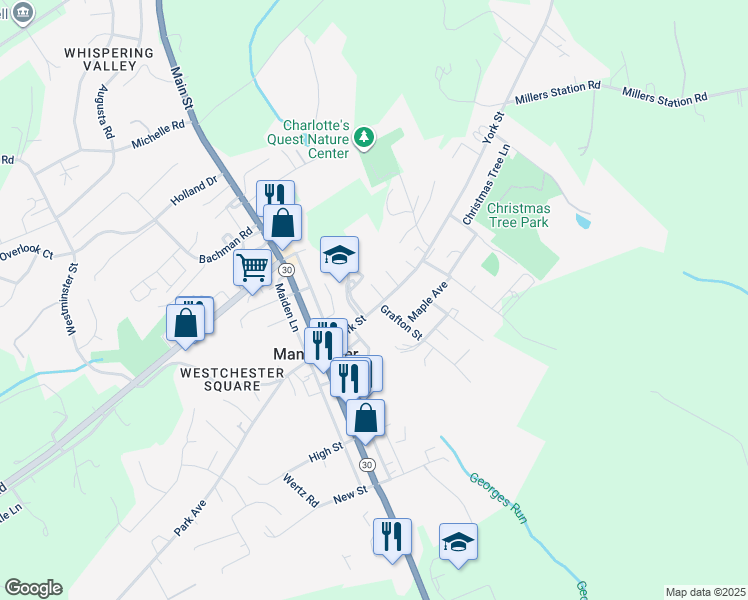 map of restaurants, bars, coffee shops, grocery stores, and more near 3242 York Street in Manchester
