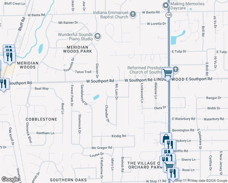 map of restaurants, bars, coffee shops, grocery stores, and more near 7014 Mc Lain Drive in Indianapolis
