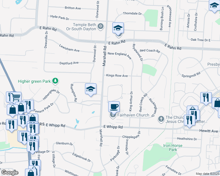 map of restaurants, bars, coffee shops, grocery stores, and more near 5682 Stone Lake Drive in Dayton
