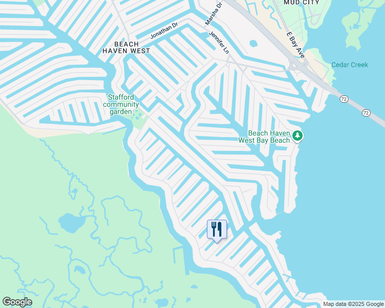 map of restaurants, bars, coffee shops, grocery stores, and more near 1350 Paul Boulevard in Stafford Township