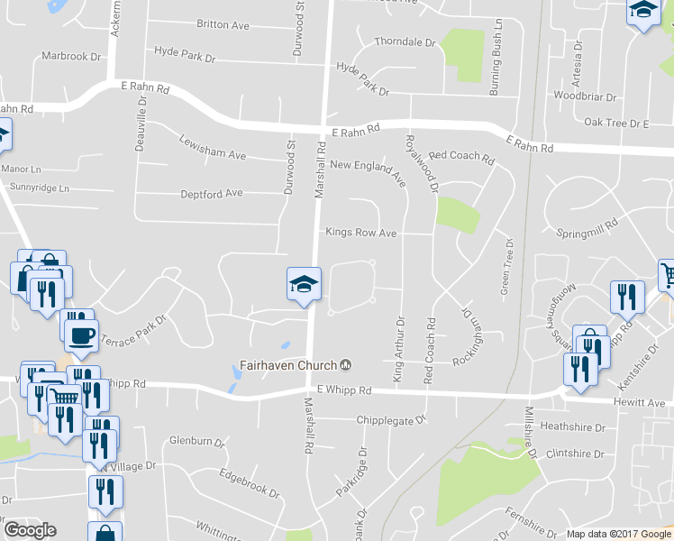 map of restaurants, bars, coffee shops, grocery stores, and more near 5682 Stone Lake Drive in Dayton