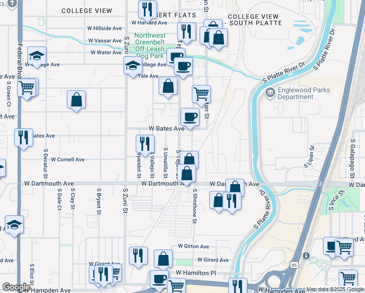 map of restaurants, bars, coffee shops, grocery stores, and more near 1917 West Cornell Avenue in Englewood