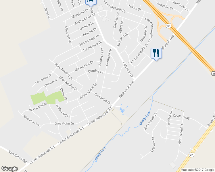 map of restaurants, bars, coffee shops, grocery stores, and more near 2160 Windsor Dr in Xenia