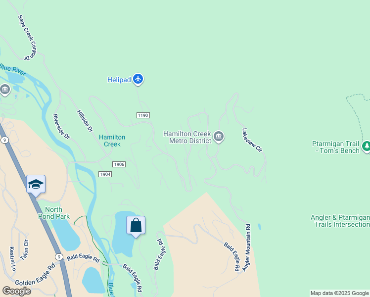 map of restaurants, bars, coffee shops, grocery stores, and more near Timberwolf Trail in Silverthorne