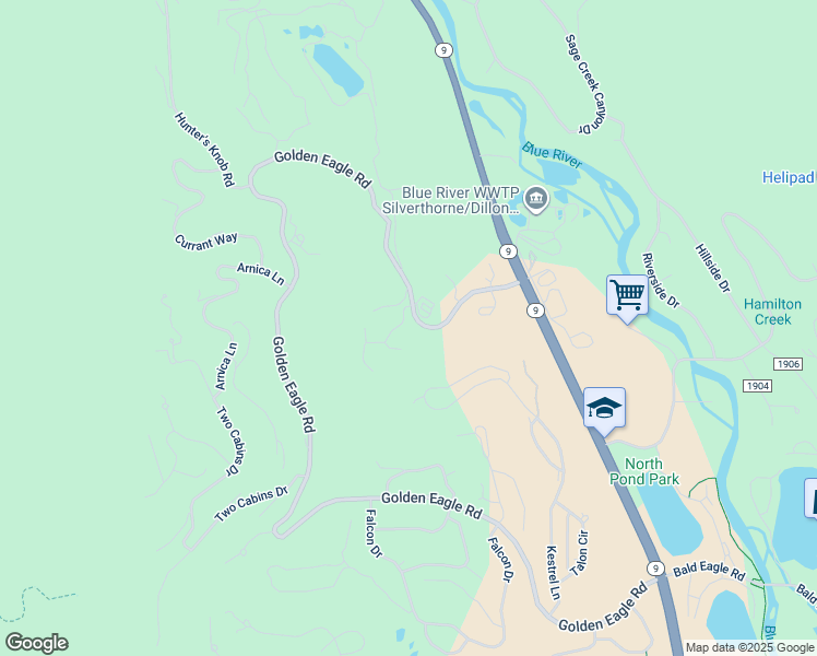 map of restaurants, bars, coffee shops, grocery stores, and more near 328 Raven Golf Lane in Silverthorne