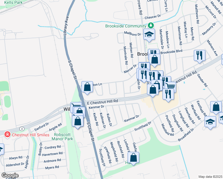 map of restaurants, bars, coffee shops, grocery stores, and more near 5 Knickerbocker Dr in Newark