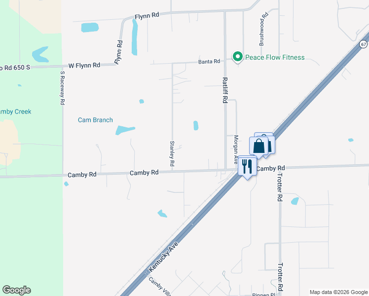 map of restaurants, bars, coffee shops, grocery stores, and more near 6907 Stanley Road in Indianapolis