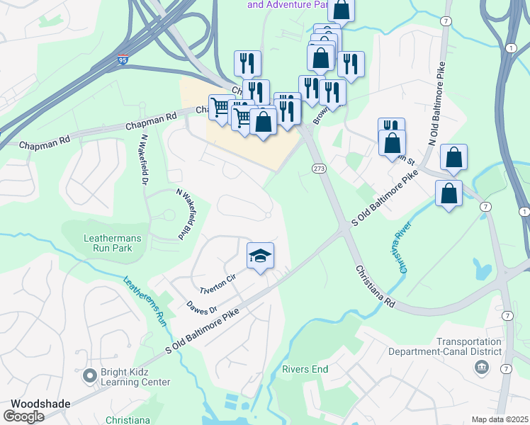map of restaurants, bars, coffee shops, grocery stores, and more near 36 South Old Baltimore Pike in Newark