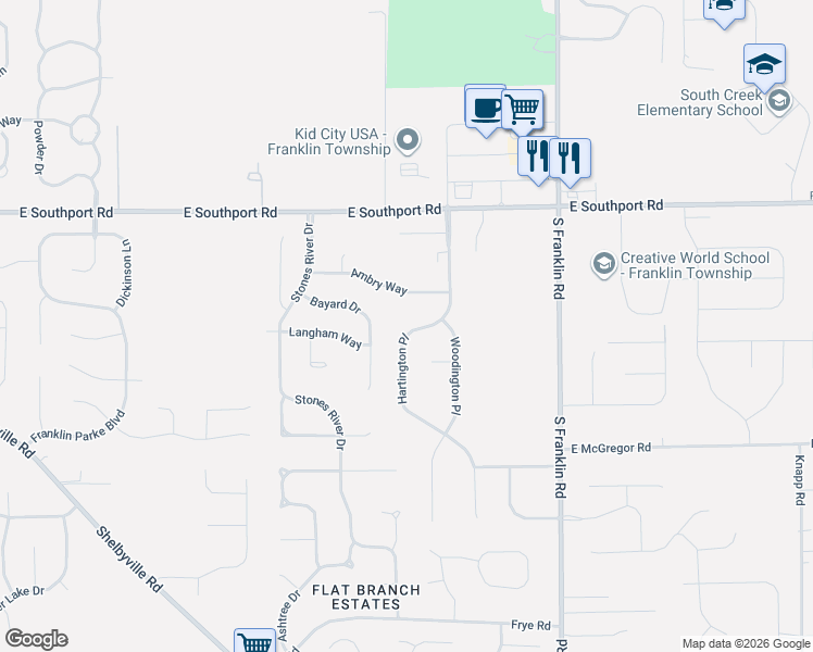 map of restaurants, bars, coffee shops, grocery stores, and more near 7262 Hartington Place in Indianapolis