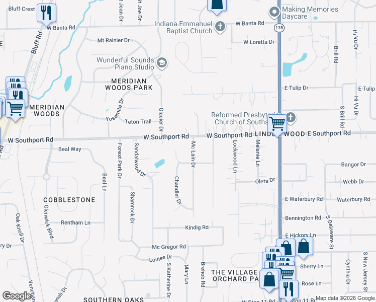map of restaurants, bars, coffee shops, grocery stores, and more near 7014 Mc Lain Drive in Indianapolis