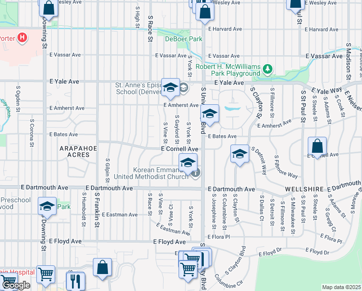 map of restaurants, bars, coffee shops, grocery stores, and more near 3004 Claude Court in Denver