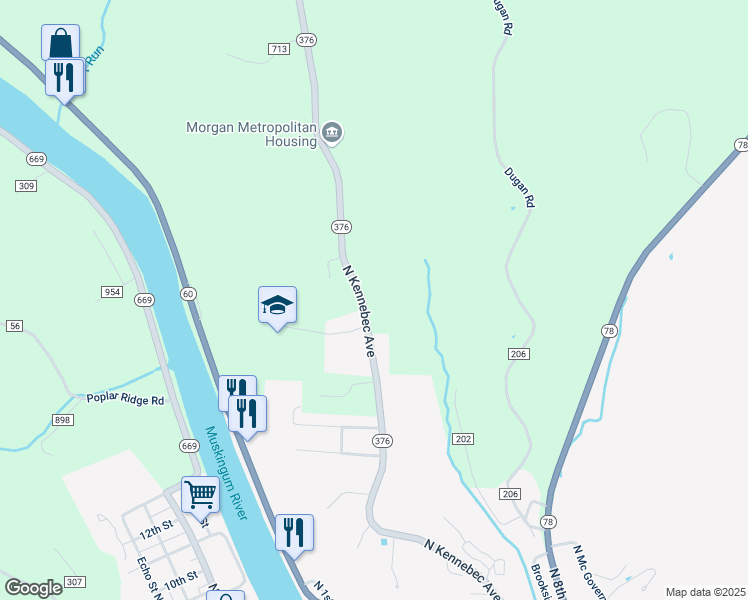 map of restaurants, bars, coffee shops, grocery stores, and more near 4114 Ohio 376 in McConnelsville