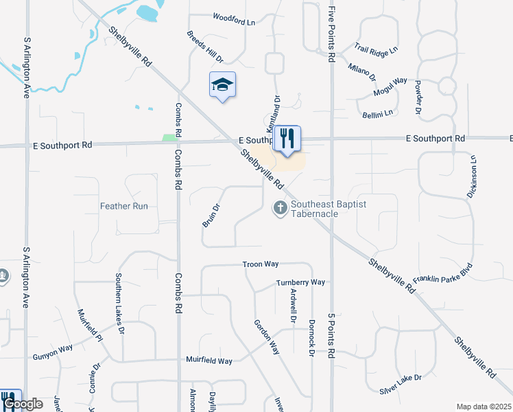map of restaurants, bars, coffee shops, grocery stores, and more near 7225 Bobcat Trail Drive in Indianapolis