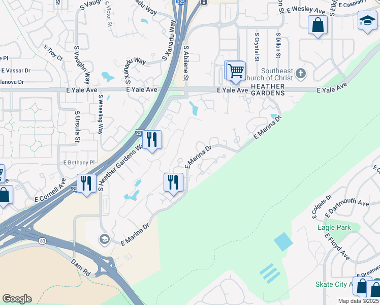 map of restaurants, bars, coffee shops, grocery stores, and more near in Denver