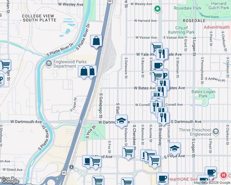 map of restaurants, bars, coffee shops, grocery stores, and more near in 
