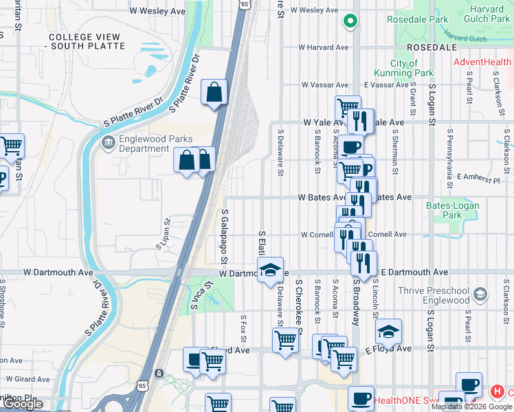 map of restaurants, bars, coffee shops, grocery stores, and more near in 
