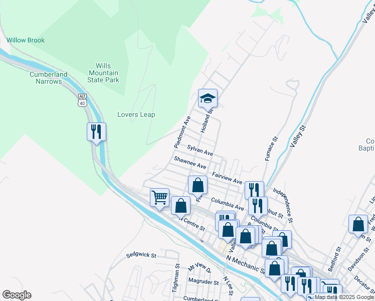 map of restaurants, bars, coffee shops, grocery stores, and more near 812 Sylvan Avenue in Cumberland