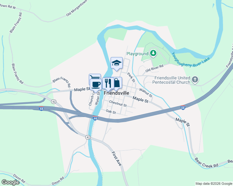 map of restaurants, bars, coffee shops, grocery stores, and more near in Friendsville