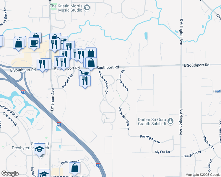 map of restaurants, bars, coffee shops, grocery stores, and more near 7132 Chesterton Lane in Indianapolis