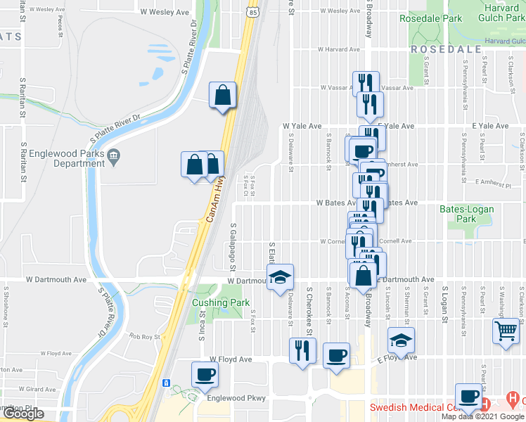 map of restaurants, bars, coffee shops, grocery stores, and more near in 