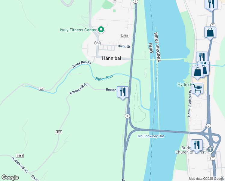 map of restaurants, bars, coffee shops, grocery stores, and more near in Hannibal