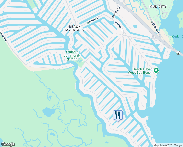 map of restaurants, bars, coffee shops, grocery stores, and more near 60 Barry Lane in Stafford Township