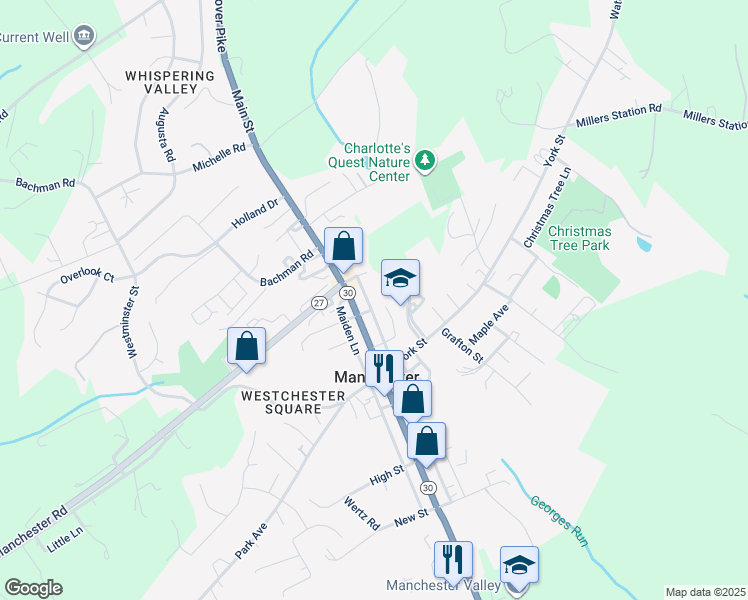 map of restaurants, bars, coffee shops, grocery stores, and more near 3257 Long Lane in Manchester