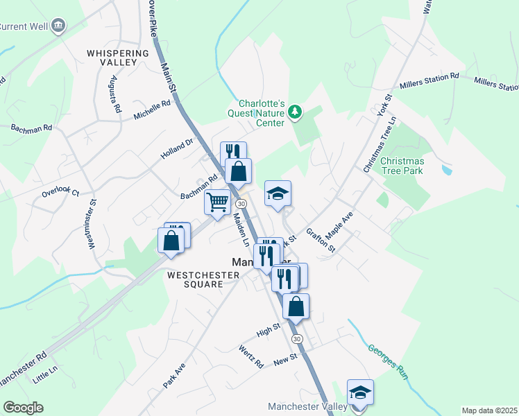 map of restaurants, bars, coffee shops, grocery stores, and more near 3257 Long Lane in Manchester