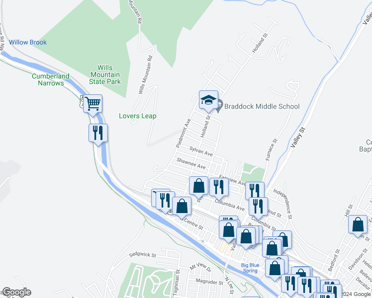 map of restaurants, bars, coffee shops, grocery stores, and more near 816 Sylvan Avenue in Cumberland