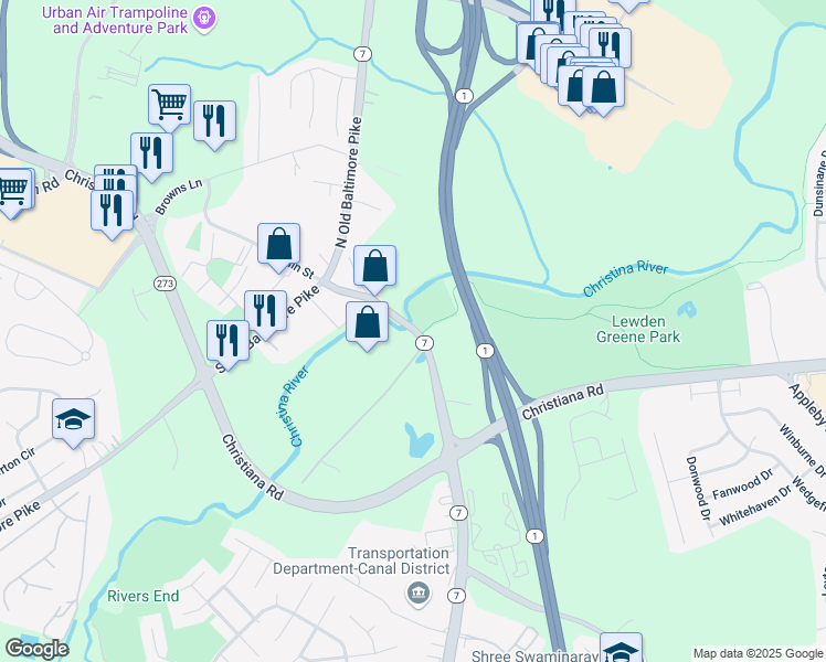 map of restaurants, bars, coffee shops, grocery stores, and more near 94 East Main Street in Newark