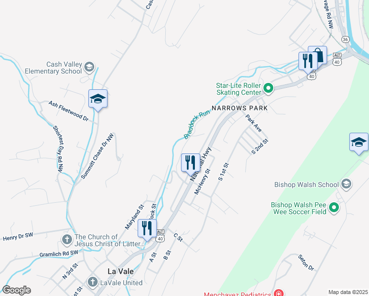 map of restaurants, bars, coffee shops, grocery stores, and more near 438 Distillery St in Lavale
