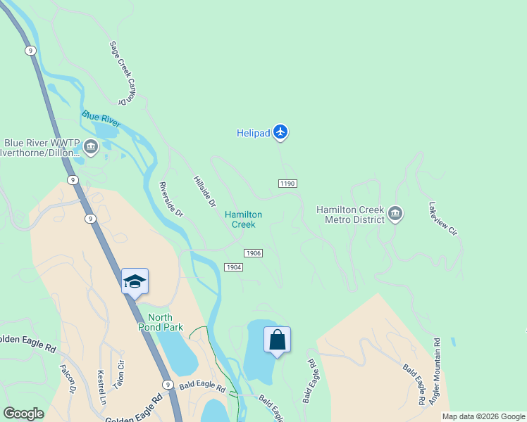 map of restaurants, bars, coffee shops, grocery stores, and more near 43 Buffalo Court in Silverthorne