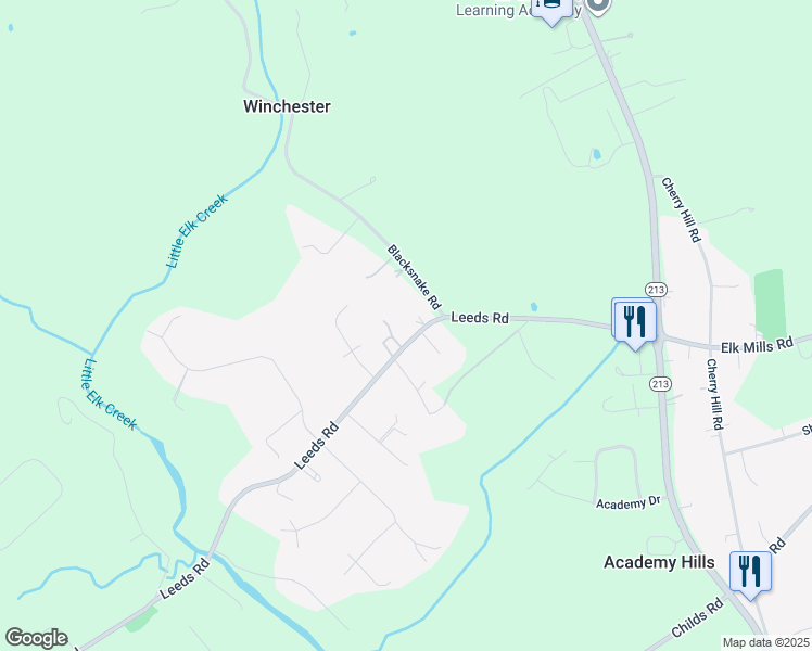 map of restaurants, bars, coffee shops, grocery stores, and more near 1189 Leeds Road in Elkton